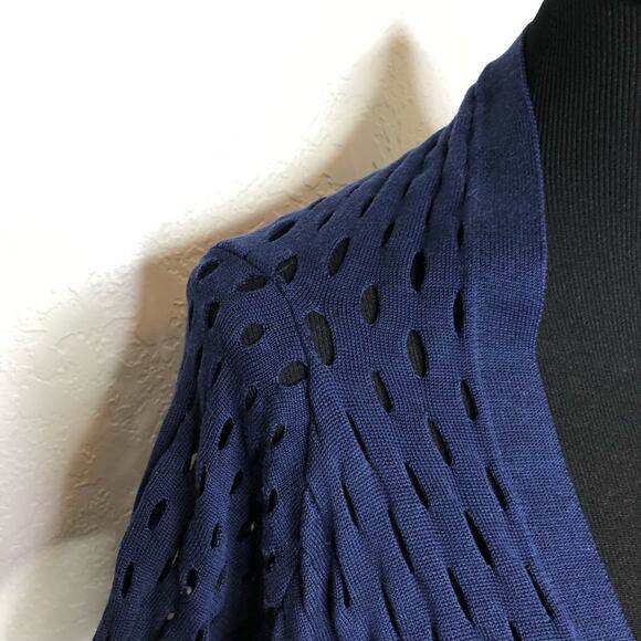 Milly navy blue open circle knit open drape front silk blend cardigan size Small - Picture 5 of 14